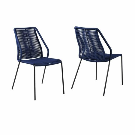 SEATSOLUTIONS Clip Indoor & Outdoor Stackable Steel Dining Chair with Blue Rope, 2PK SE2756924